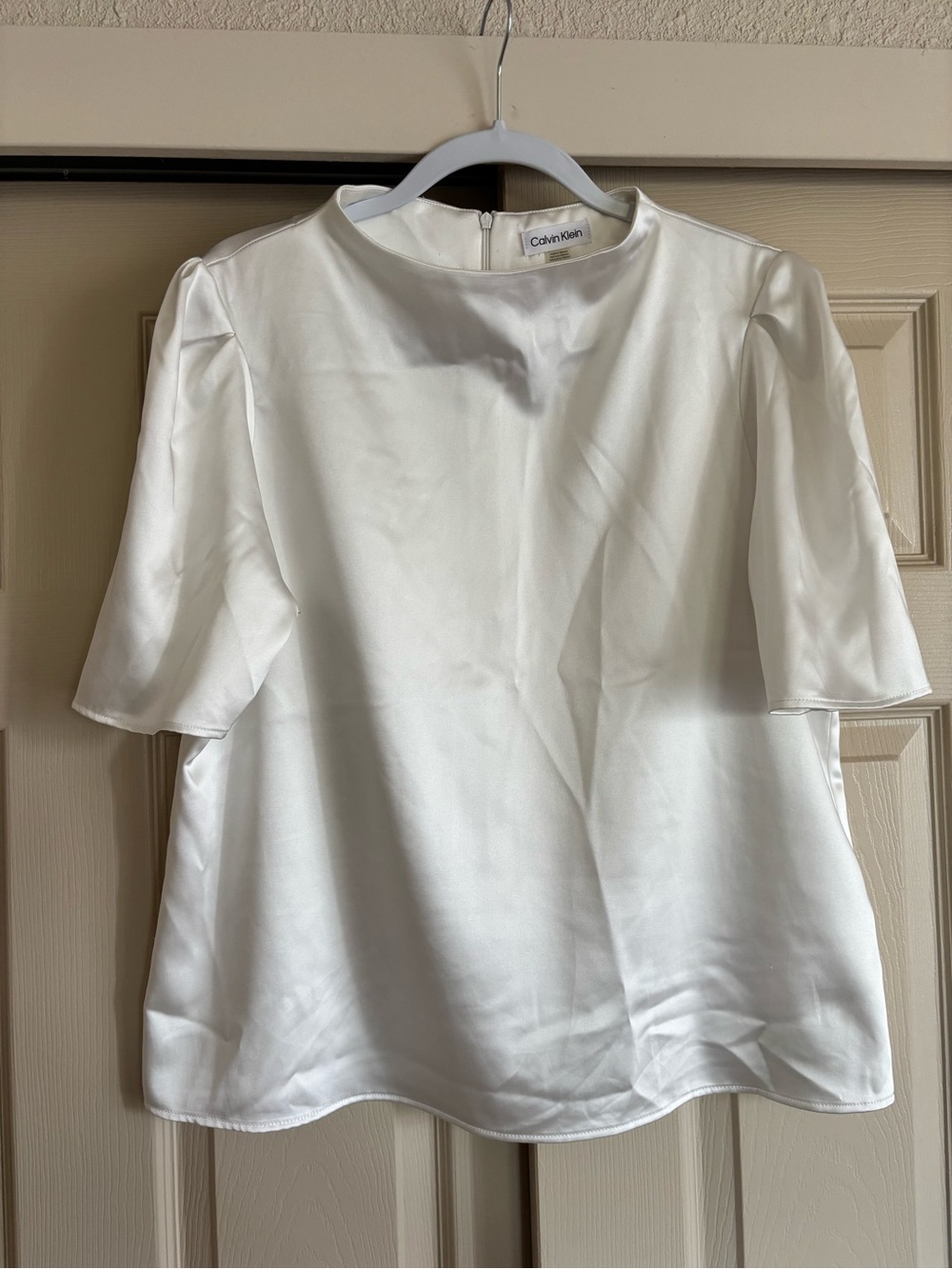Calvin Klein Cream Satin Short-Sleeve Blouse